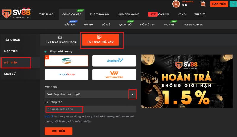 Các bước rút tiền chi tiết nhất tại nhà cái Sv88